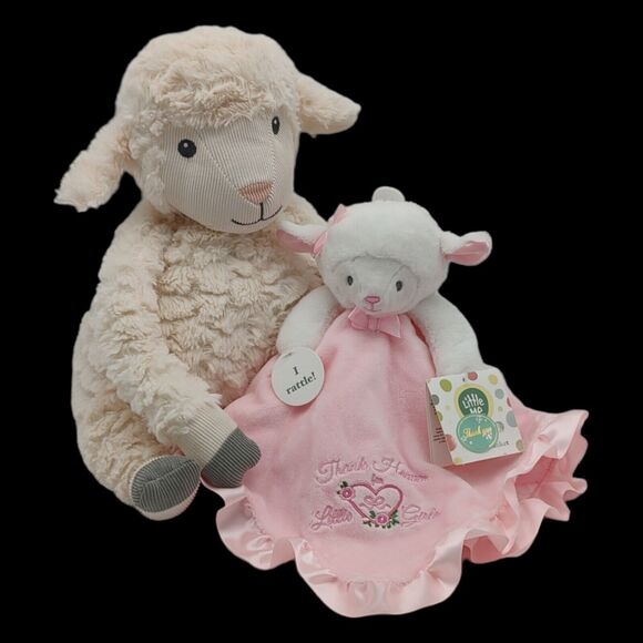 Macys Sweet Stuffed Lambie Plush Little Me Pink Snuggle Rattle Blanket Baby Gift - Picture 15 of 15